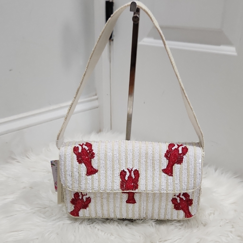 🦞▪️ Made In india ▪️VIRAL White and Red Lobster Handcrafted Beaded Bag ✨️🦞